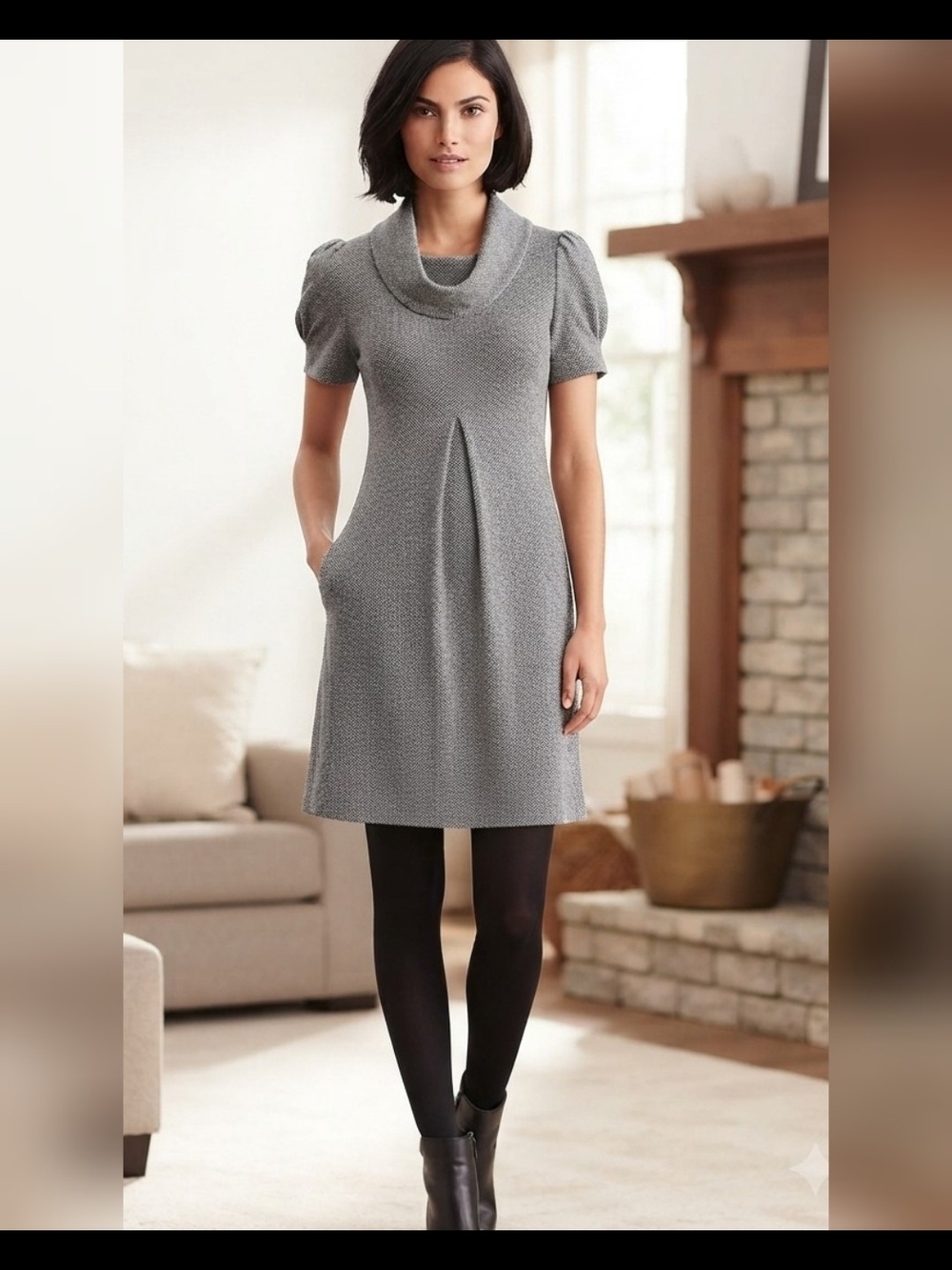 Calvin Klein Gray Knit Cowl Neck Short Sleeve Dress